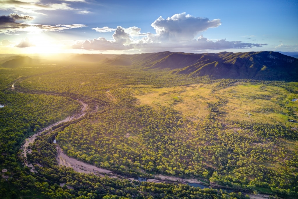 Sunyet Over The Dry River Bed Of The The Reid River, Townsville Charters Towers